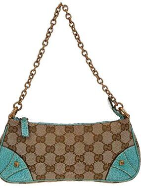 Gucci Beige Blue Canvas GG Chain Handbag
